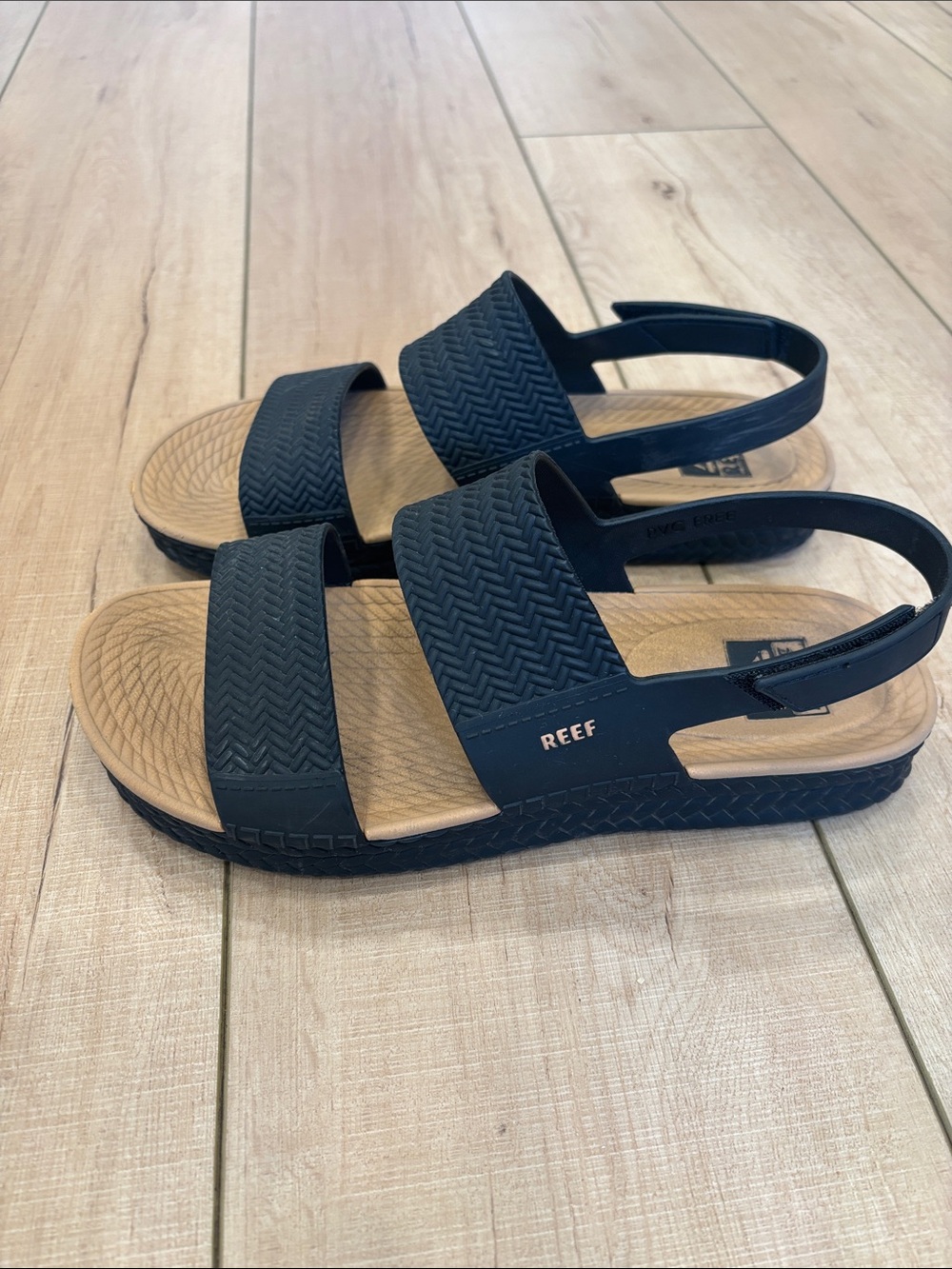 Reef Women’s Black Strap Sandals with Tan Footbed
